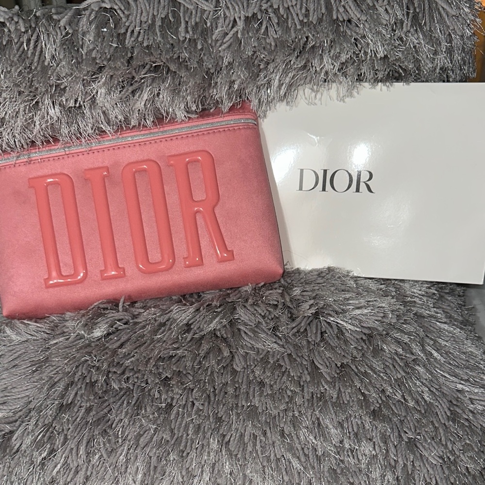 NIB Dior Pink Cosmetic Bag Matte Finish patent writing silver star charm nice 😊 - Picture 1 of 7